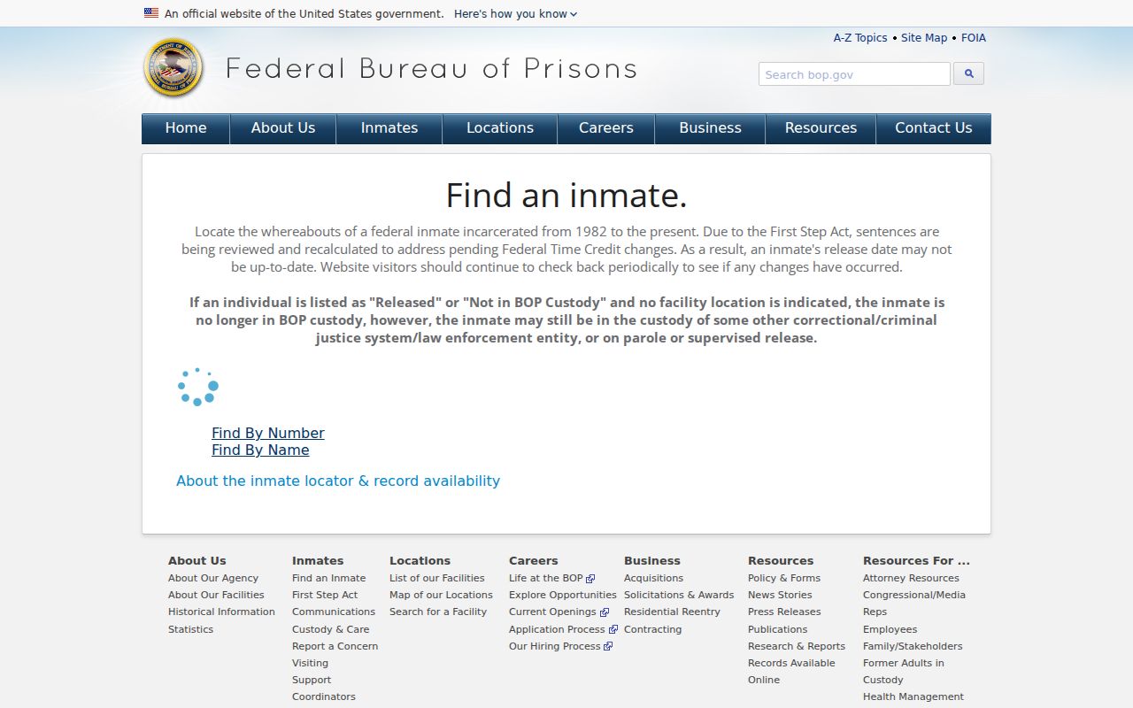Cumberland County criminal history federal BOP inmate locator